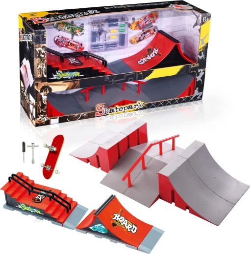 Fingerboard skatepark set XL with stairs, handrail and 2 fingerboards