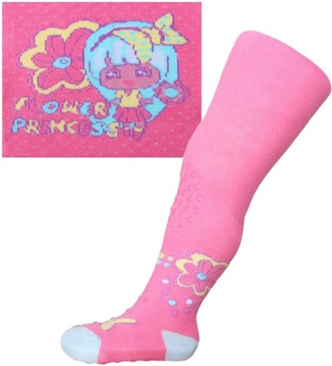 Medvilninės vaikiškos pėdkelnės New Baby su 3× ABS – rožinės Flower Princess, dydis 104–110