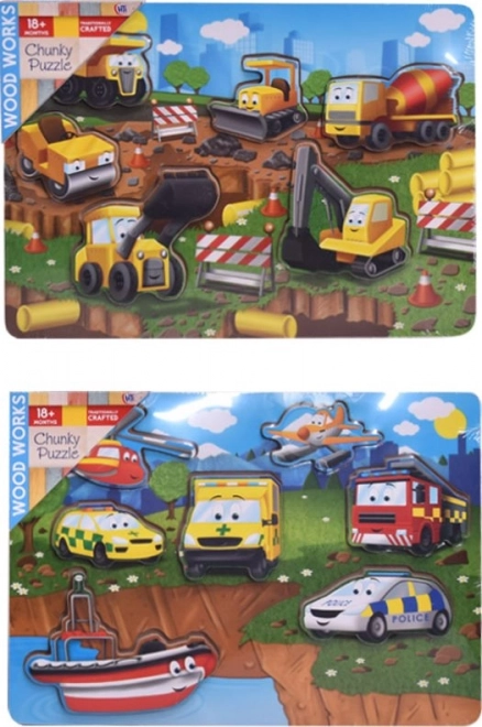 Wooden Inlay Puzzle Transport Vehicles