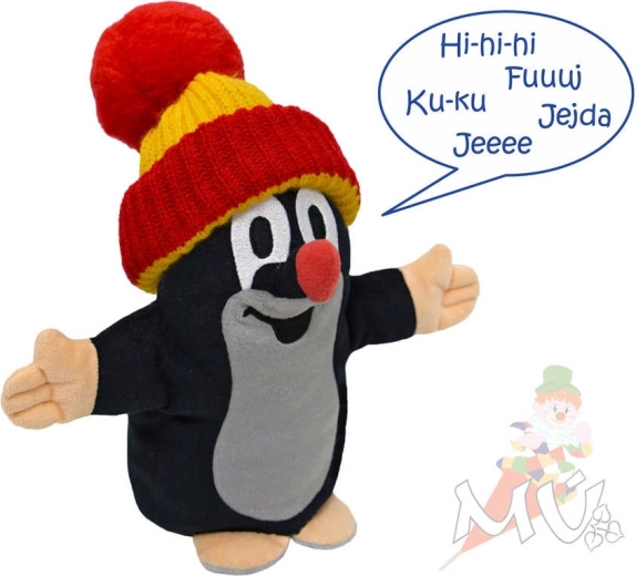 Kalbanti pliušinė rankinė lėlė „Kurmis“ su garsais, 25 cm