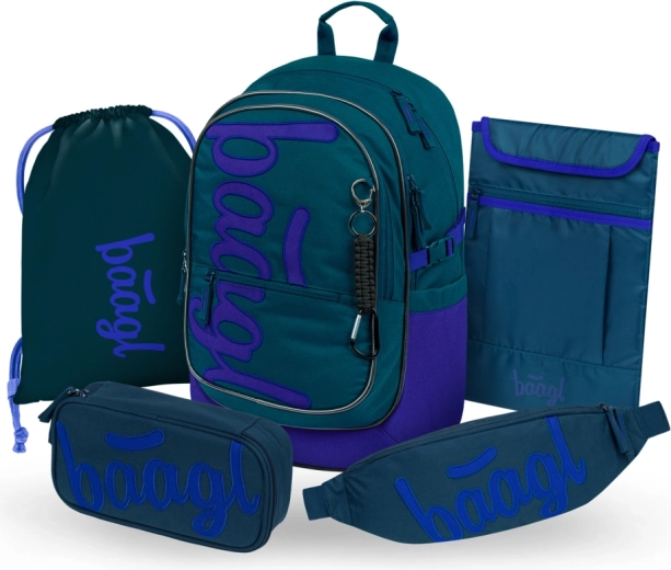 Baagl school set Core Logo blue – backpack, pencil case, gym sack, waist bag and laptop sleeve (GRS)