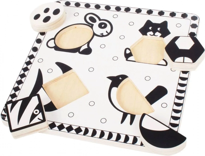 Bigjigs Toys medinė įdėtinė dėlionė juodai balti pavidalai