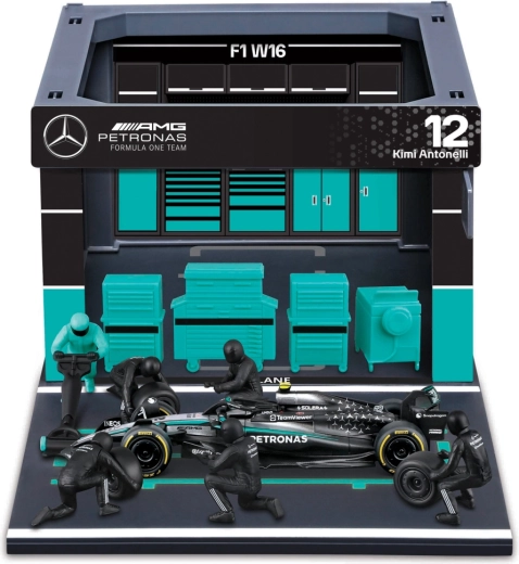 Bburago Formula Racing F1 pit pass rinkinys Mercedes-AMG Petronas W16 2025 Kimi Antonelli 1:43