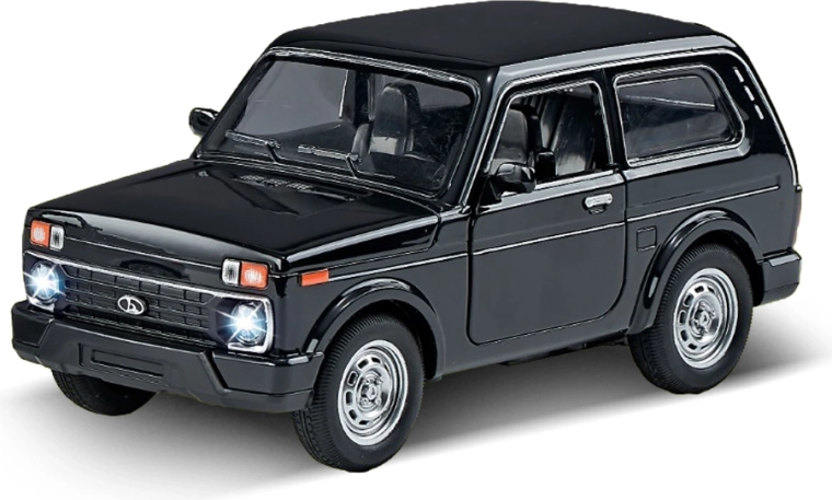 Black pull-back car with sound and light
