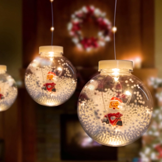 LED light curtain with snowballs and Santa, 2.7 × 0.75 m, 110 warm white LEDs