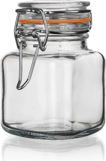 Stiklinis hermetinis indelis LINA 100 ml, kvadratinis, su patentiniu užsegimu