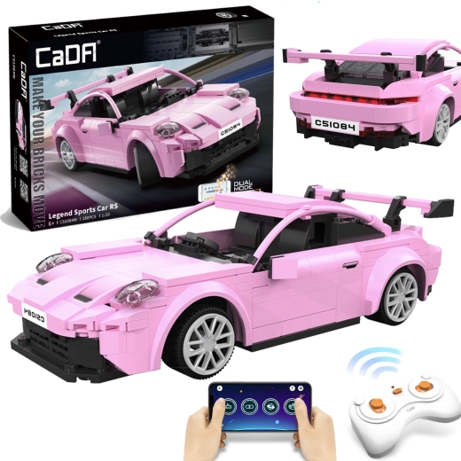 CaDA konstruktorius – RC lenktyninis sportinis automobilis, rožinis, 280 detalių, Dual Mode