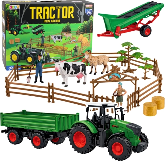 Big Farm – tractor with trailer, animals and farmers, 45 pieces