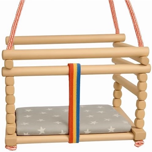 Vaikiškos buko medienos sūpynės BABY MIX, natūralios, su pagalvėle