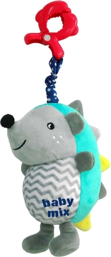 Plush hedgehog with sound and clip BABY MIX, blue-gray