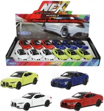 Metalinė Welly BMW M4 automobilio modeliukas 12 cm su atgaliniu užvedimu