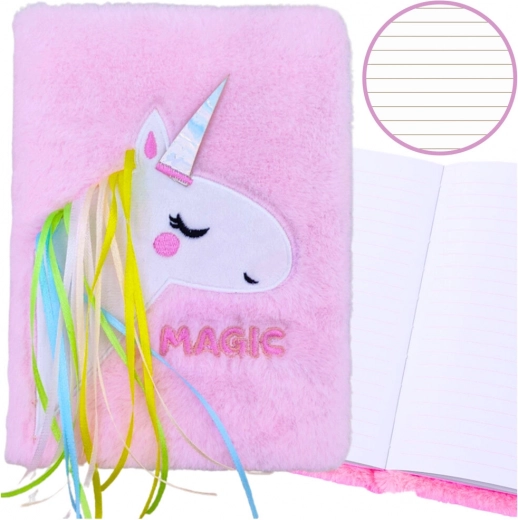 Plush A5 Notebook with Unicorn and Soft Furry Cover, Lined
