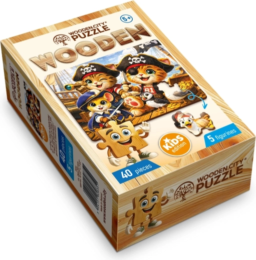 WOODEN CITY Wooden Puzzle Kittens and Pirate Adventure, 40 Pieces