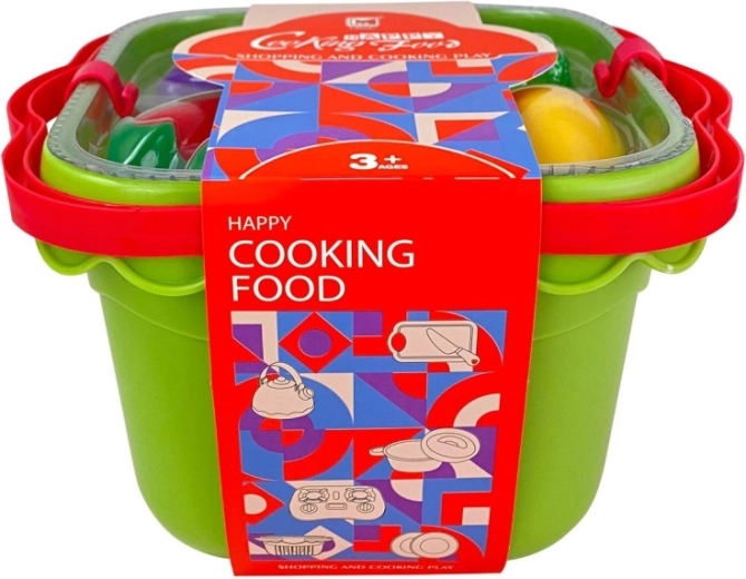 Basket with cutting fruit and vegetables, set for kids