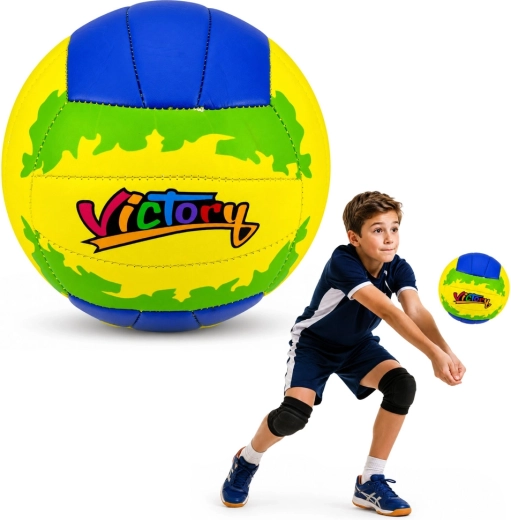 Treniruočių tinklinio kamuolys Victory geltonai–mėlynas, 5 dydis (22 cm)