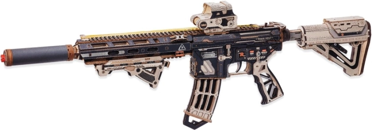 RoboTime ROKR 3D medinis konstruktorius – guminukus šaudantis M416 Carbine