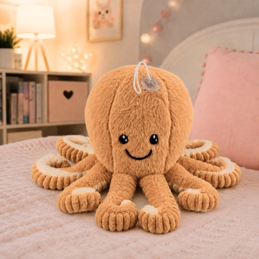 Soft plush toy with an embroidered face