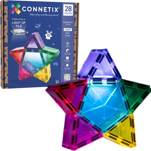 Connetix Light Star Pack magnetinės statybinės detalės su šviesa, 28 vnt.