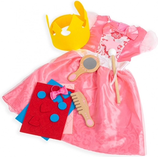 Bigjigs Toys princesės kostiumas – rožinė suknelė su priedais