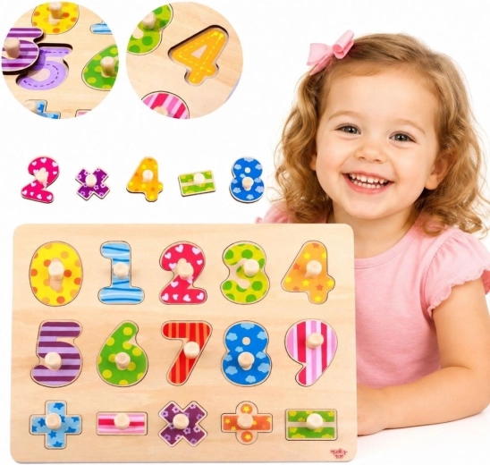 Tooky Toy wooden insert puzzle with numbers and mathematical symbols