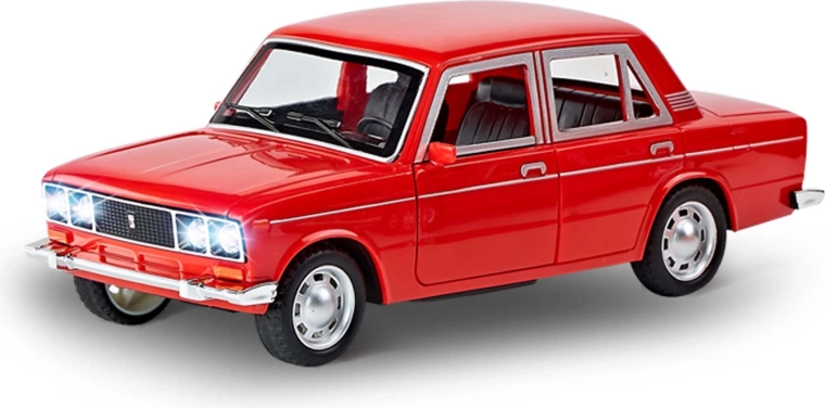 Raudonas inercinis automobilis su šviesa ir garsu