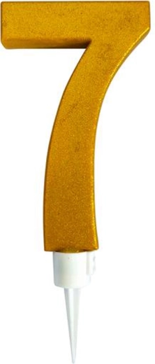 Tortinė žvakė skaičius 7, auksinė, 16 cm