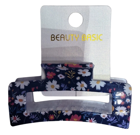 PINK elegant hair claw clip with flowers, dark blue - 1 piece