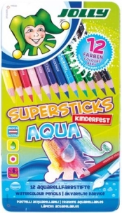Akvareliniai spalvoti pieštukai JOLLY Supersticks Aqua, 12 spalvų metalinėje dėžutėje