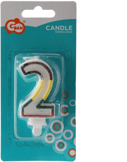 Decorative birthday candle number 2 with brocade, white