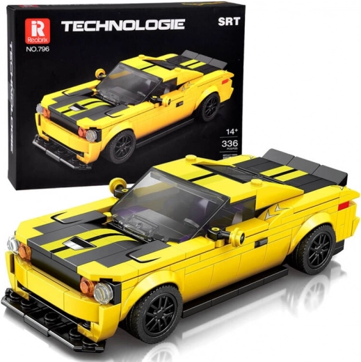Techninė konstruktoriaus rinkinio – geltonas sportinis automobilis iš kaladėlių, 319 dalių