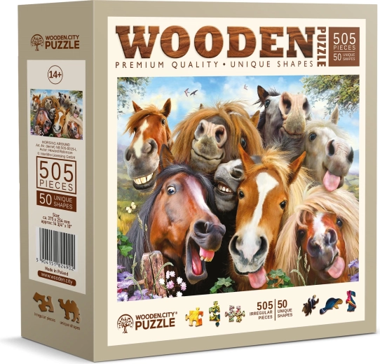 Medinės dvipusės dėlionės „Arkliai visur aplink“ 505 dalių WOODEN CITY