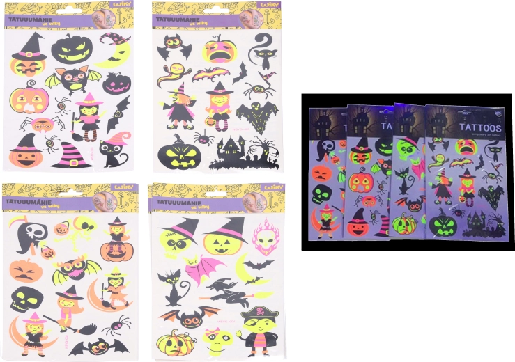 Fluorescenciniai Halloween laikini tatuiruočių lipdukai 16,5 × 22 cm