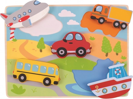 Medinės įstatomosios dėlionės transporto priemonės BIGJIGS TOYS
