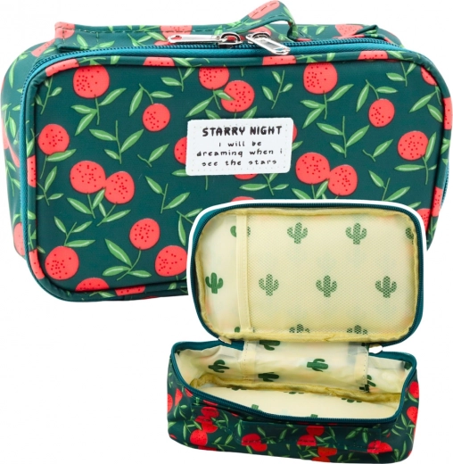 School Pencil Case with Pocket Cherry Green