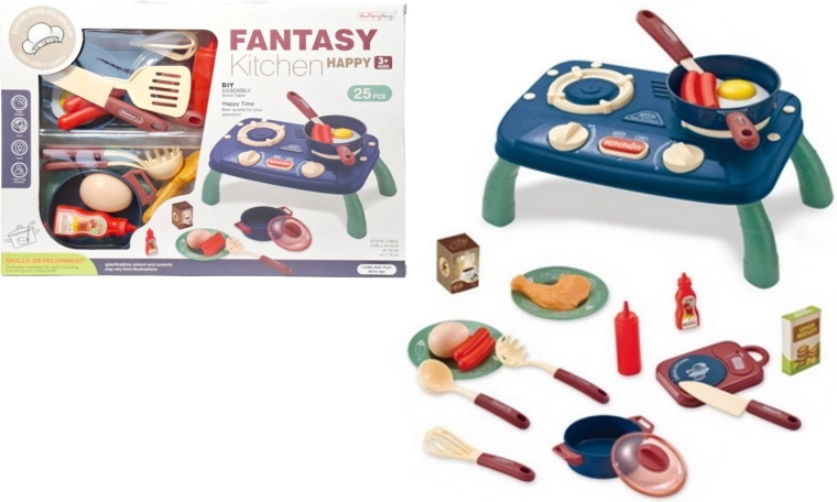 Kids’ play kitchen with stove and accessories