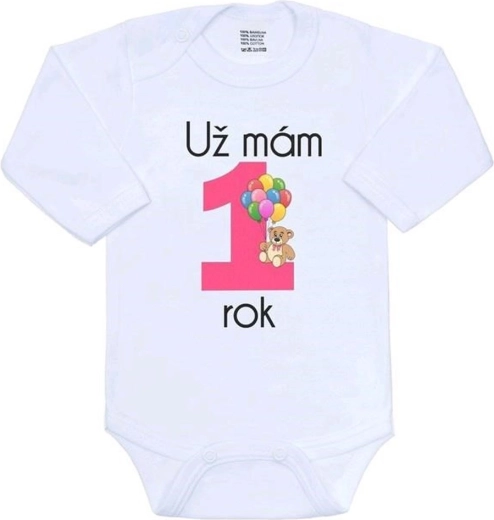 Kūdikių smėlinukas su spauda New Baby „Jau man 1 metai“, rožinis, dydis 86