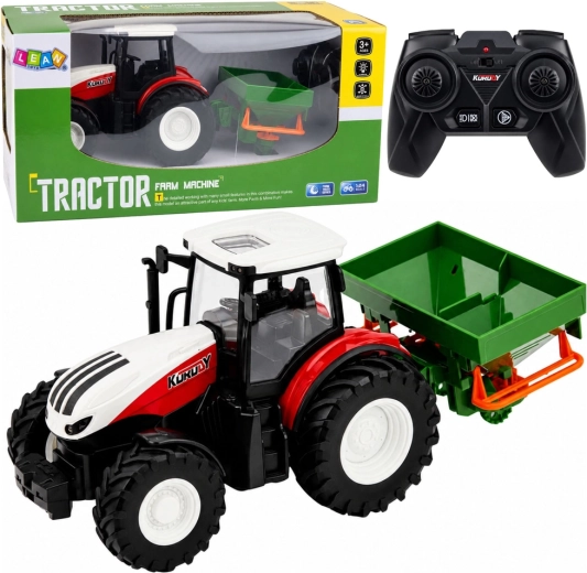 RC žemės ūkio traktorius su sėjamąja 1:24 su LED šviesomis (raudonas)