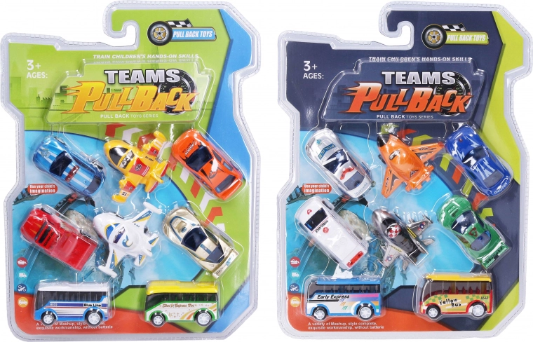 Set of Eight Retro Pull-Back Vehicles 7 cm