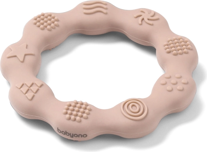 Babyono silikoninis kramtukas žiedas, smėlinės spalvos