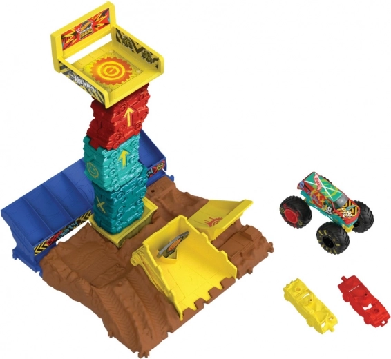 Monster truck and crushed cars included