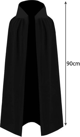 Ilgas juodas apsiaustas su apykakle (90 cm)