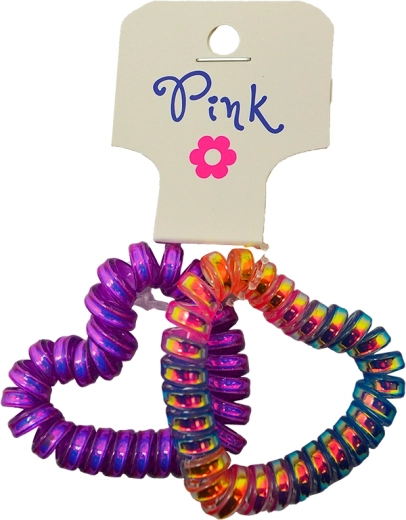 PINK plaukų gumytės širdelės formos – vaivorykštinės ir violetinės (2 vnt.)