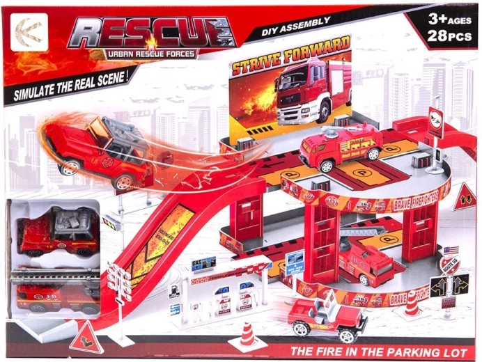 Fire station parking garage with 2 toy cars - 1 piece