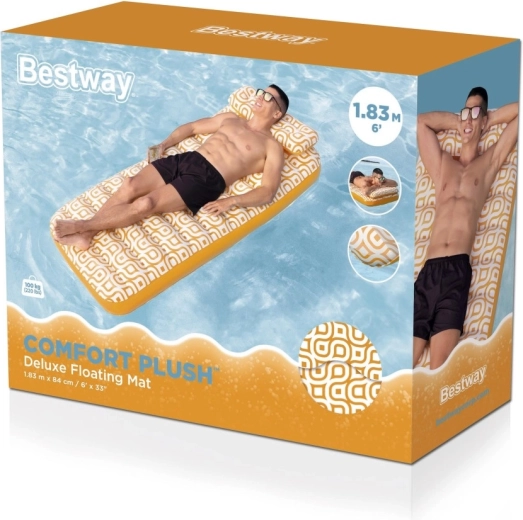 Pripučiamas plaukiojantis gultas Comfort Plush su pagalve ir gėrimo laikikliu