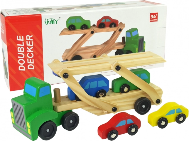 Wooden green tow truck set with toy cars