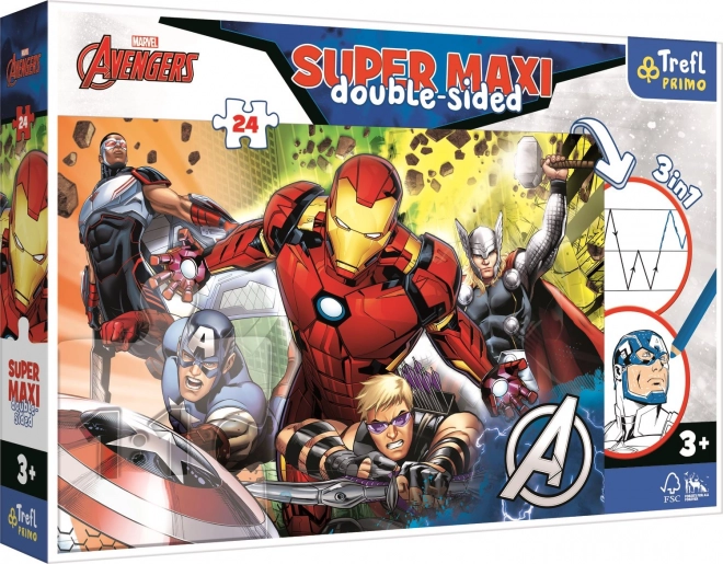 Super maxi dvipusė dėlionė, 24 detalės – MARVEL AVENGERS