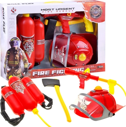 Firefighter set for kids with helmet with light and sound, water backpack and accessories