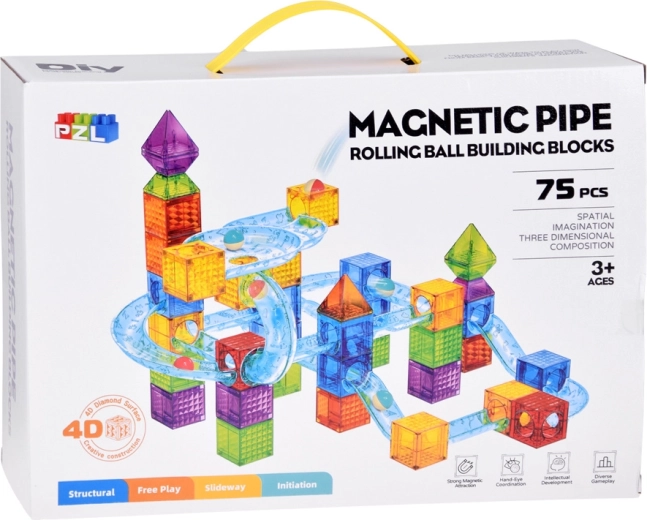 75 dalių magnetinis konstruktorius su rutuliukų trasa