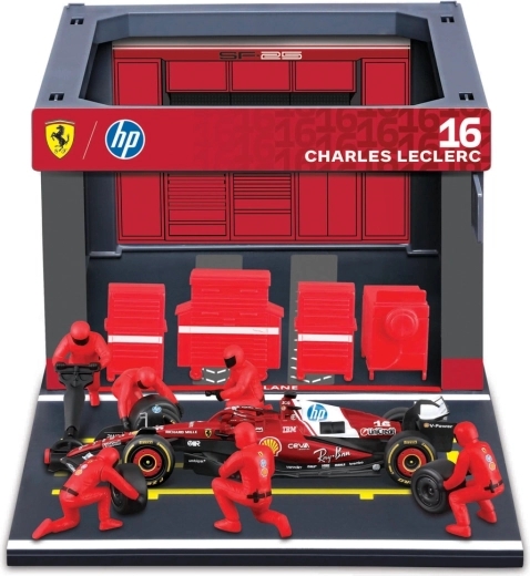 Bburago Formula Racing F1 Pit Pass rinkinys Ferrari SF-25 (2025) Charles Leclerc 1:43