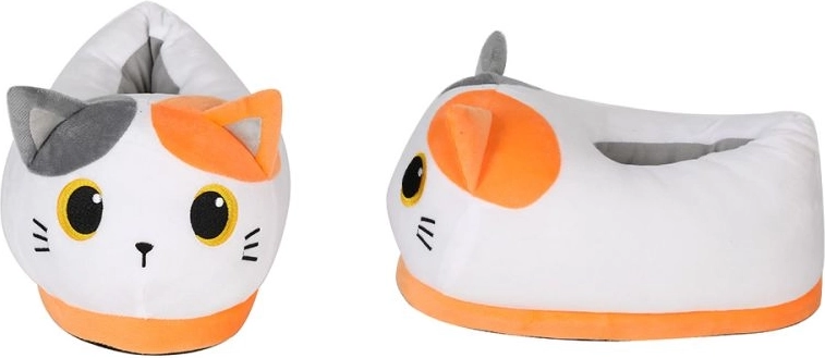 Pliušinės oranžinės katės šlepetės